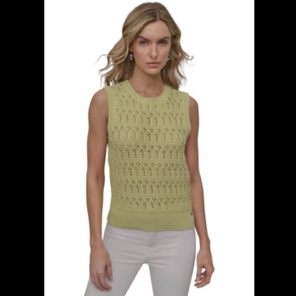 Brand New Women's Sleeveless Lacey Stitch Crew Neck Vest - Picture 3 of 5